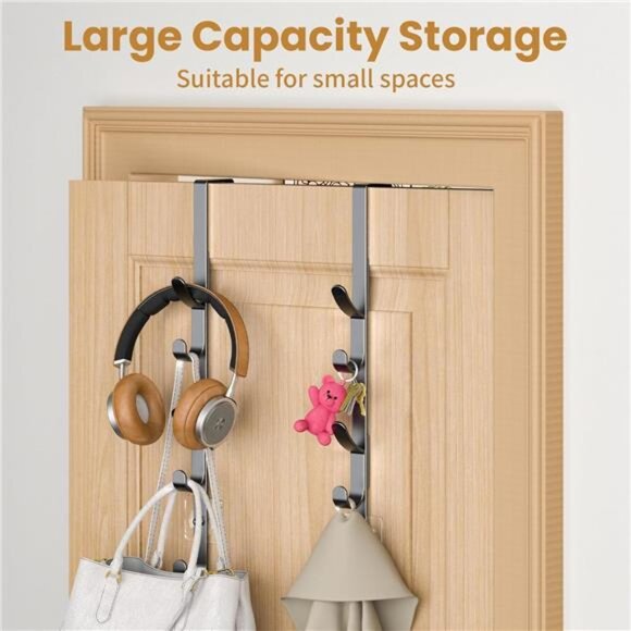 Over Door Hooks Towel Hanger Coat Rack Metal Wall Mount Storage Organizer Black - Picture 4 of 7